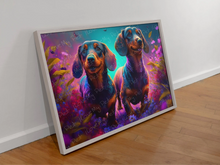 Load image into Gallery viewer, Vibrant Vistas Black Tan Dachshund Duo Wall Art Poster-Art-Dachshund, Dog Art, Dog Dad Gifts, Dog Mom Gifts, Home Decor, Poster-3