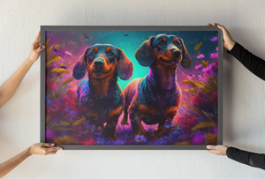 Vibrant Vistas Black Tan Dachshund Duo Wall Art Poster-Art-Dachshund, Dog Art, Dog Dad Gifts, Dog Mom Gifts, Home Decor, Poster-2