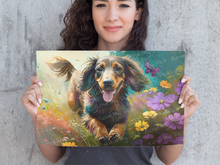 Load image into Gallery viewer, Vivacious Long Haired Chocolate Dachshund Wall Art Poster-Art-Dachshund, Dog Art, Dog Dad Gifts, Dog Mom Gifts, Home Decor, Poster-1