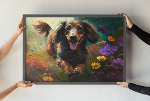 Vivacious Long Haired Chocolate Dachshund Wall Art Poster-Art-Dachshund, Dog Art, Dog Dad Gifts, Dog Mom Gifts, Home Decor, Poster-3