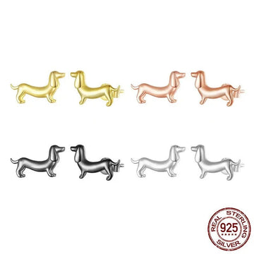 WOSTU 100 925 Sterling Silver Dachshund Earrings Lovely Pet Animal Ear Studs For Women Fine Jewelry
