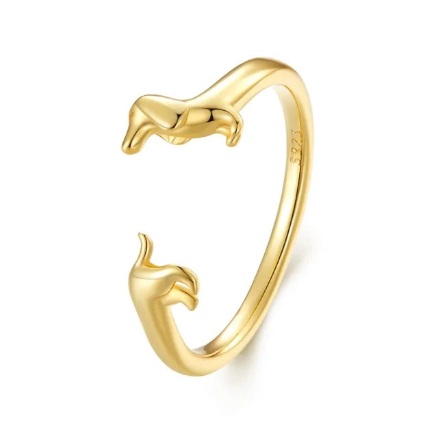 Dachshund Ring - Sterling Silver Dachshund Jewelry for Dog Lovers - 4 Colors-Dog Themed Jewellery-Dachshund, Jewellery, Ring-Only Ring-Gold-2