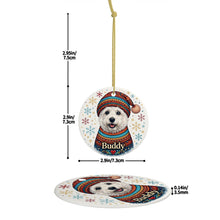 Load image into Gallery viewer, Westie Ornament - Christmas Folk Art Design - Personalize with Photo and Name