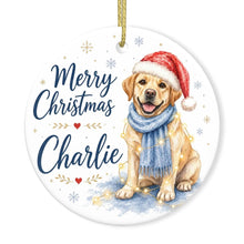 Load image into Gallery viewer, Yellow Labrador Dog Ornament - Watercolor Artwork Merry Christmas Design - Personalized with Name-Christmas Ornament-Christmas,Labrador,Personalize Artwork-3