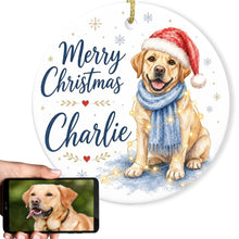 Load image into Gallery viewer, Yellow Labrador Dog Ornament - Watercolor Artwork Merry Christmas Design - Personalized with Name-Christmas Ornament-Christmas,Labrador,Personalize Artwork-1