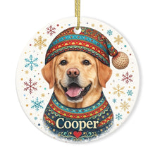 Load image into Gallery viewer, Yellow Labrador Ornament - Christmas Folk Art Design - Personalize with Photo and Name
