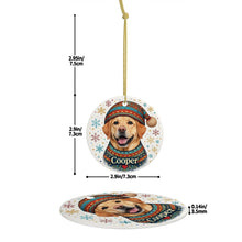 Load image into Gallery viewer, Yellow Labrador Ornament - Christmas Folk Art Design - Personalize with Photo and Name