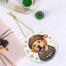 Load image into Gallery viewer, Yellow Labrador Ornament - Christmas Folk Art Design - Personalize with Photo and Name