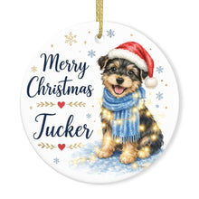 Load image into Gallery viewer, Yorkie Dog Ornament - Watercolor Artwork Merry Christmas Design - Personalized with Name-Christmas Ornament-Christmas,Christmas Ornament,Personalize Artwork,Yorkshire Terrier-3