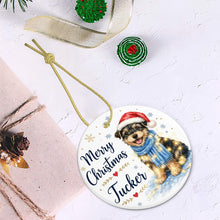 Load image into Gallery viewer, Yorkie Dog Ornament - Watercolor Artwork Merry Christmas Design - Personalized with Name-Christmas Ornament-Christmas,Christmas Ornament,Personalize Artwork,Yorkshire Terrier-6