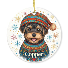 Load image into Gallery viewer, Yorkie Ornament - Christmas Folk Art Design - Personalize with Photo and Name