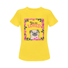 Load image into Gallery viewer, You Are Loved Pug Women&#39;s Cotton T-Shirt-Apparel-Apparel, Pug, Shirt, T Shirt-Yellow-Small-1