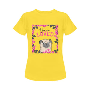 You Are Loved Pug Women's Cotton T-Shirt-Apparel-Apparel, Pug, Shirt, T Shirt-Yellow-Small-1