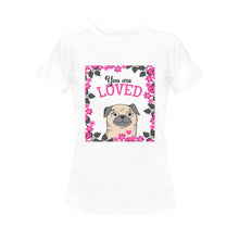 Load image into Gallery viewer, You Are Loved Pug Women&#39;s Cotton T-Shirt-Apparel-Apparel, Pug, Shirt, T Shirt-White-Small-2