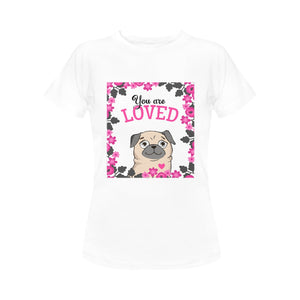 You Are Loved Pug Women's Cotton T-Shirt-Apparel-Apparel, Pug, Shirt, T Shirt-White-Small-2