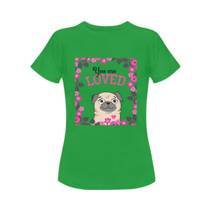 You Are Loved Pug Women's Cotton T-Shirt-Apparel-Apparel, Pug, Shirt, T Shirt-Green-Small-4