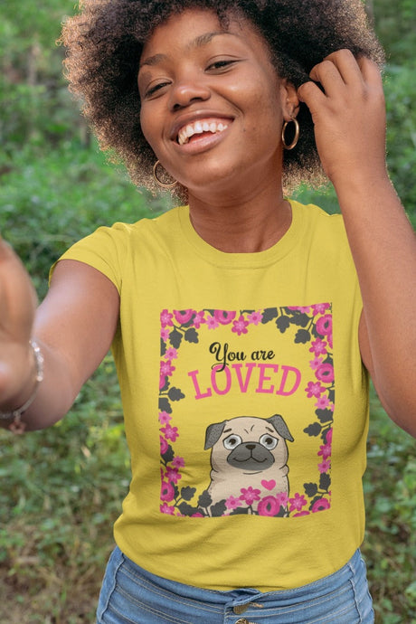 You Are Loved Pug Women's Cotton T-Shirt - 4 Colors-Apparel-Apparel, Pug, Shirt, T Shirt-Yellow-Small-1
