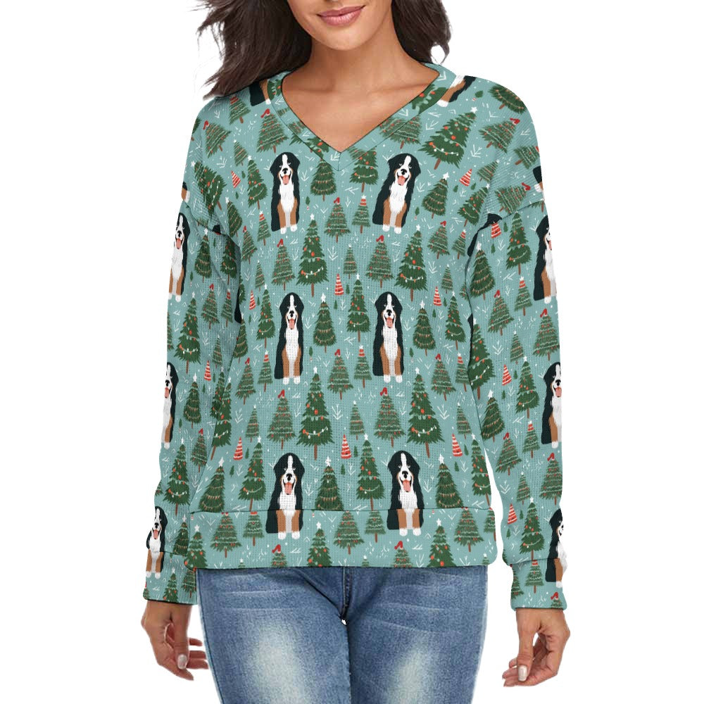 A Bernese Mountain Dog Women's V-Neck Christmas Sweater-Apparel-Apparel,Bernese Mountain Dog,Christmas,Dog Mom Gifts,Sweater,Sweatshirt-S-1