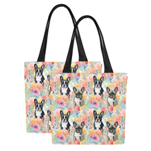 Load image into Gallery viewer, Brindle and Black Frenchies in Bloom Large Canvas Tote Bags - Set of 2-Accessories-Accessories, Bags, French Bulldog-Four Pairs-Set of 2-2