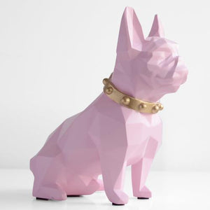 Image of a super-cute French Bulldog statue which is also a piggy bank in pink color