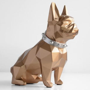 Image of a super-cute French Bulldog statue which is also a piggy bank in gold color