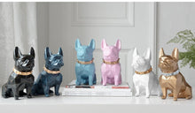 Load image into Gallery viewer, Image of six super-cute French Bulldog statues which is also a piggy bank in different colors including black, texture blue, sky blue, pink, white, and gold