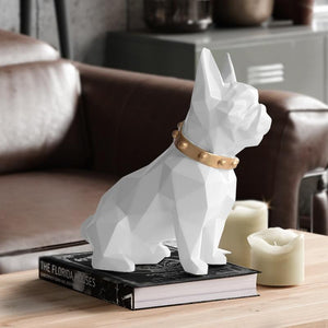 Image of a super-cute French Bulldog statue which is also a piggy bank in white color