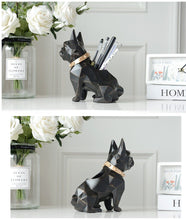 Load image into Gallery viewer, Image of a collage of two super-cute and identical French Bulldog themed tabletop organiser statue in black color