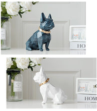 Load image into Gallery viewer, Image of a collage of two super-cute French Bulldog themed tabletop organiser statue in texture blue and white color
