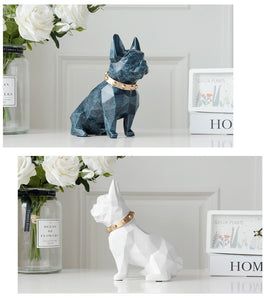 Image of a collage of two super-cute French Bulldog themed tabletop organiser statue in texture blue and white color