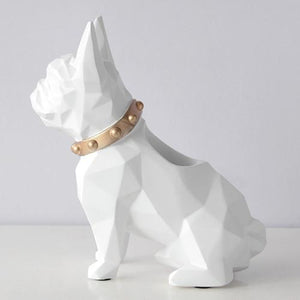 Image of a super-cute French Bulldog themed tabletop organiser statue in white color