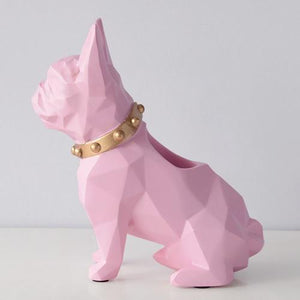 Image of a super-cute French Bulldog themed tabletop organiser statue in pink color