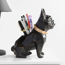 Load image into Gallery viewer, Image of a collage of two super-cute French Bulldog themed tabletop organiser statue in black and white color