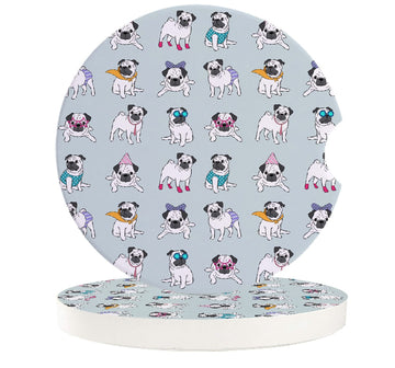 Accessory Loving Pug Ceramic Car Coasters-Car Accessories-Car Accessories, Coaster, Dogs, Home Decor, Pug-6 PCS-1