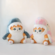 Load image into Gallery viewer, Adorable Orange and White Tabby Cat Shark Plush Toy - Classic Blue or Rainbow Shark Options-Stuffed Animals-Cats,Orange and White Cat,Stuffed Animal,Tabby Cat-1
