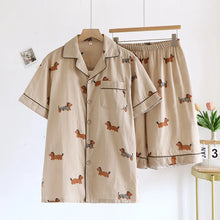 Load image into Gallery viewer, Adorable Chocolate Dachshunds Summer Cotton Couples Pajamas Set-11