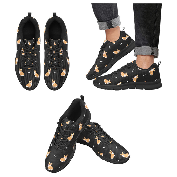 Adorable Corgi Love Women's Breathable Sneakers-Black1-US13-47
