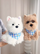 Load image into Gallery viewer, Adorable Pomeranian Plush Toys - White and Sable Coat Colors - Baby Blue Checked Bib-Stuffed Animals-Dog Memorial Gifts,Pomeranian,Stuffed Animal-15