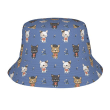 Load image into Gallery viewer, Adorable French Bulldog Flowers and Hearts Bucket Hat-Hats &amp; Caps-Slate Blue-One Size-3