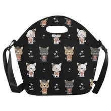 Load image into Gallery viewer, Adorable French Bulldog Flowers and Hearts Neoprene Lunch Bag-Accessories-Accessories,Bags,French Bulldog,Lunch Bags-Midnight Black-4
