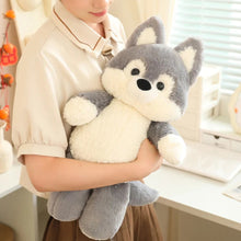 Load image into Gallery viewer, Adorable Husky Plush Toy - Gray &amp; White Husky in Blue Denim Overalls-2