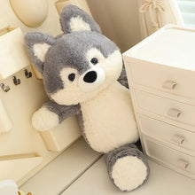 Load image into Gallery viewer, Adorable Husky Plush Toy - Gray &amp; White Husky in Blue Denim Overalls-3