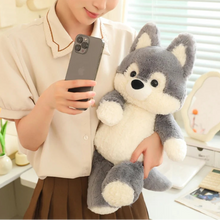 Load image into Gallery viewer, Adorable Husky Plush Toy - Gray &amp; White Husky in Blue Denim Overalls-4