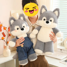 Load image into Gallery viewer, Adorable Husky Plush Toy - Gray &amp; White Husky in Blue Denim Overalls-Stuffed Animals-5
