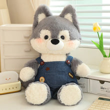 Load image into Gallery viewer, Adorable Husky Plush Toy - Gray &amp; White Husky in Blue Denim Overalls-Gray B-50cm-11