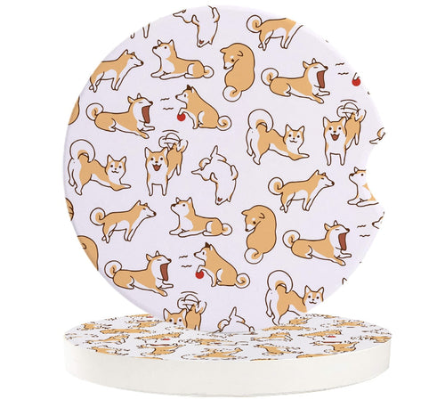 Adorable Pastel Love Shiba Inu Ceramic Car Coasters-Car Accessories-Car Accessories, Coaster, Dogs, Home Decor, Shiba Inu-1