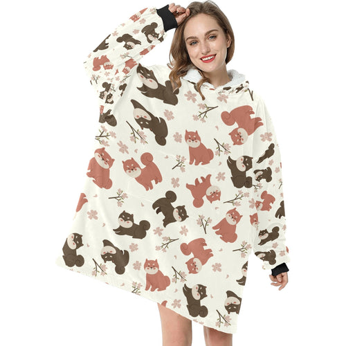 Adorable Shiba Inu with Blossoms Blanket Hoodie-5