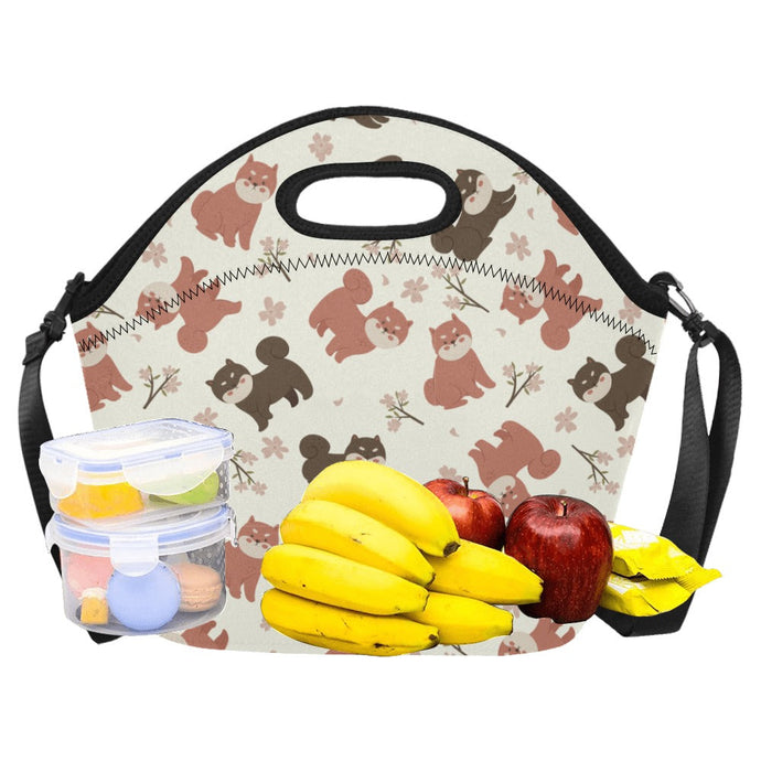 Adorable Shiba Inu with Blossoms Neoprene Lunch Bag-4