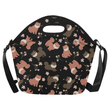 Load image into Gallery viewer, Adorable Shiba Inu with Blossoms Insulated Foldable Lunch Bag-Black-ONESIZE-41