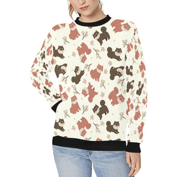 Adorable Shiba Inu With Blossoms Sweatshirt For Women Ivory White S 360x